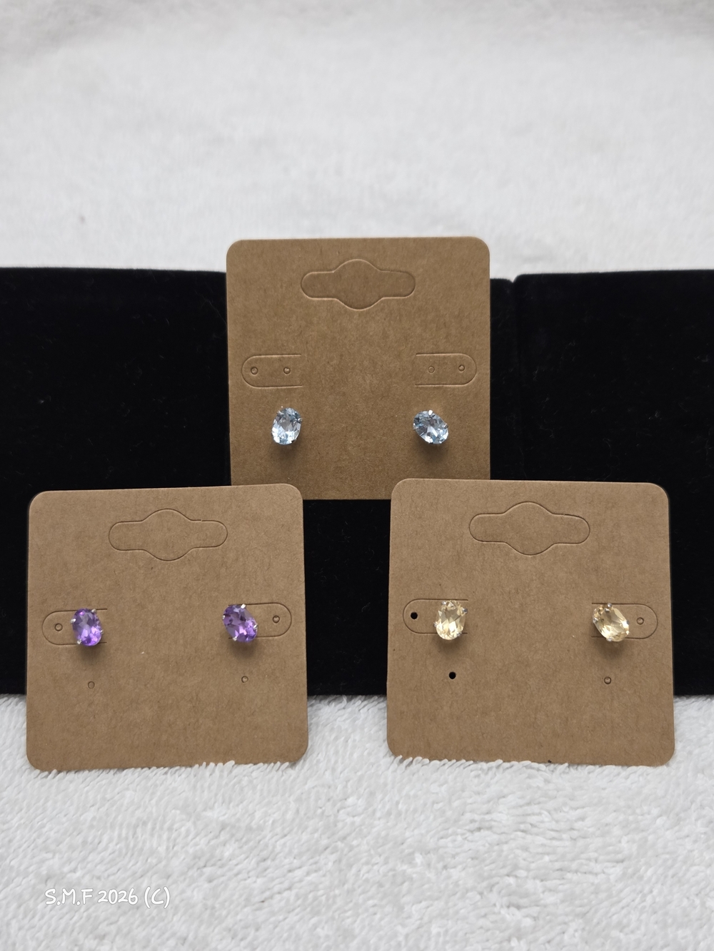 D'joy Set Of 3 Oval Genuine Gemstone Stud Earrings in Sterling Silver